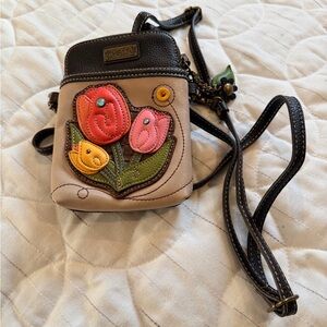 Chala Crossbody Bag with Tulip Design - Dark Brown and Multicolor